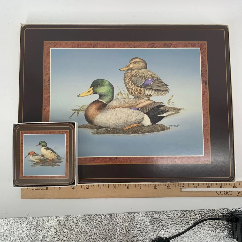 Pimpernel Duck Waterfowl Placemats‎ & Coasters Set Cork Backed Vintage England